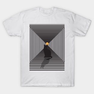 black cat inside the illution tunnel T-Shirt